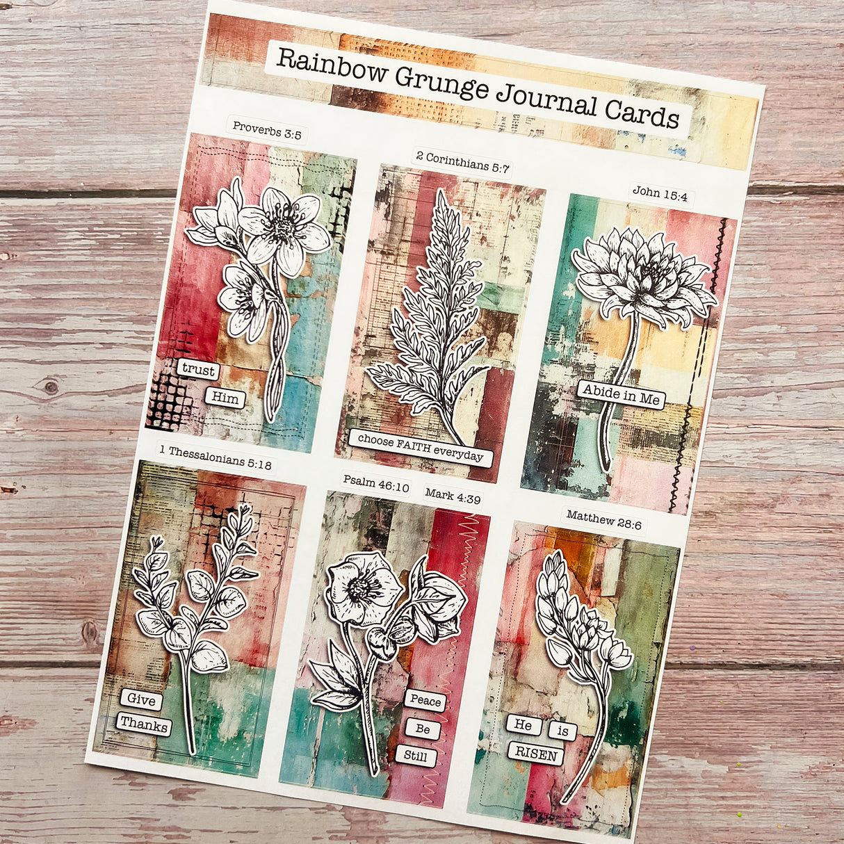 Rainbow Grunge Journal Cards Sticker Sheet