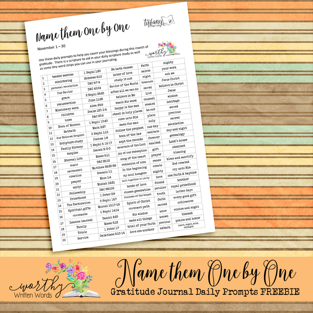 Name Them One By One- Gratitude Journal Prompts FREEBIE
