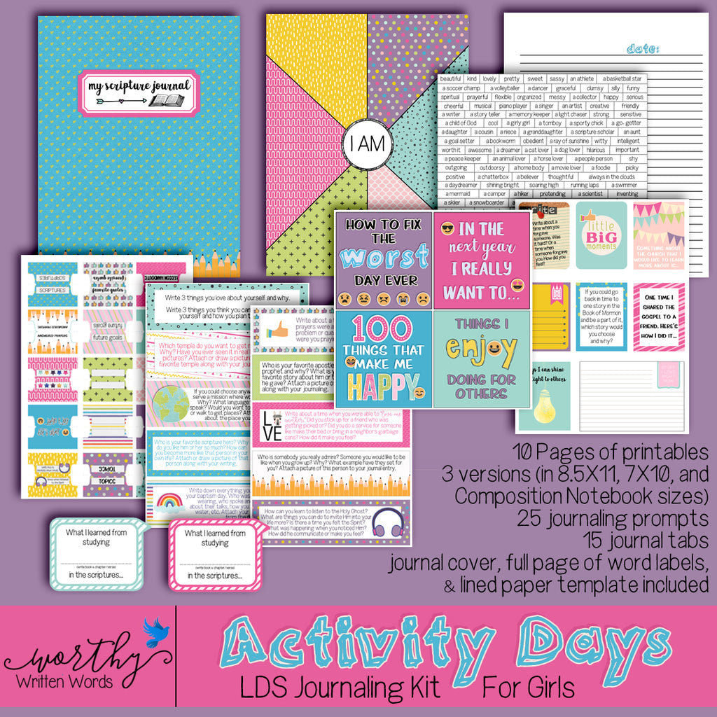 Ideas for using the Activity Day Journaling Kit