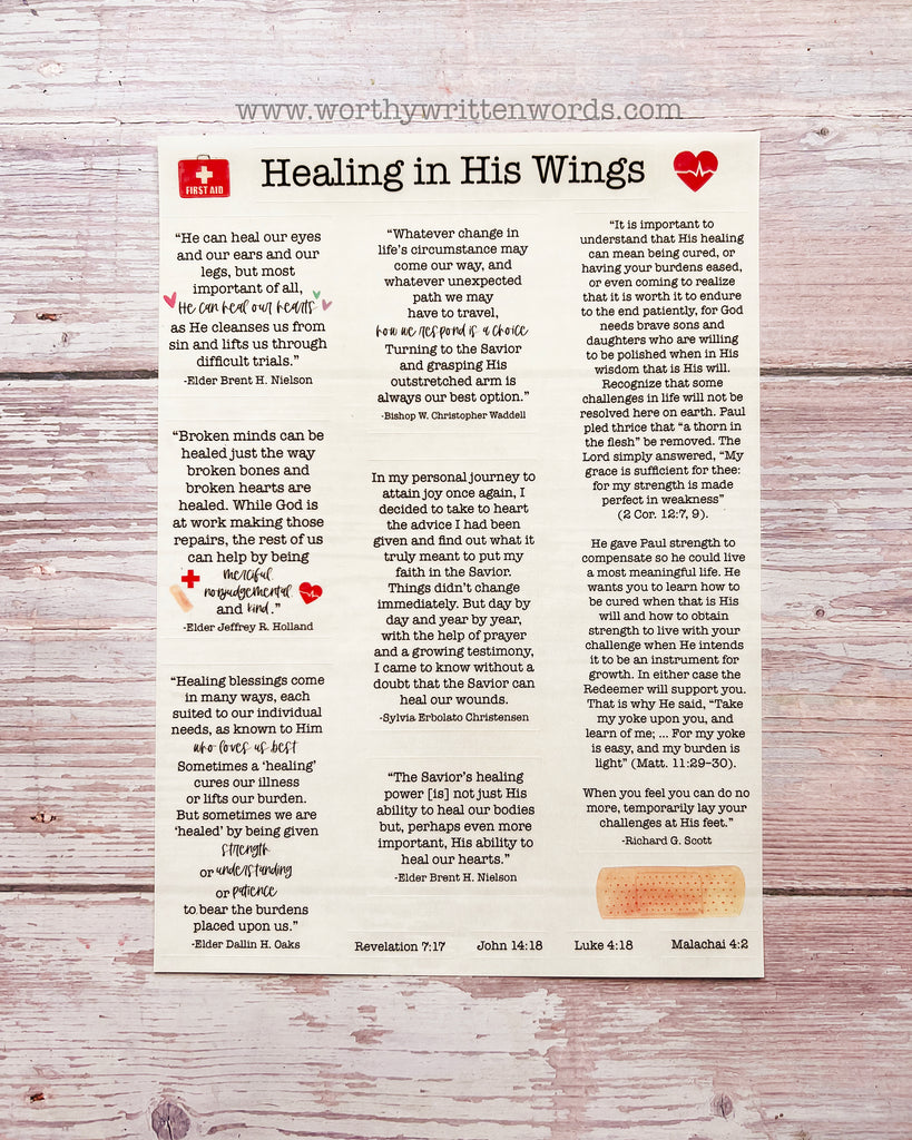 Healing in His Wings Quote Stickers