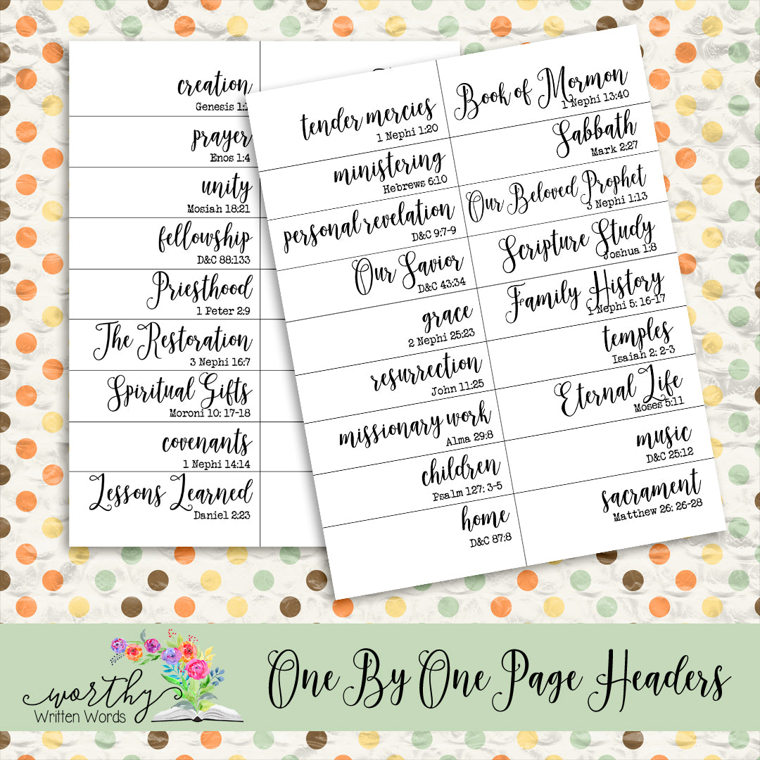 Name Them One By One Page Headers